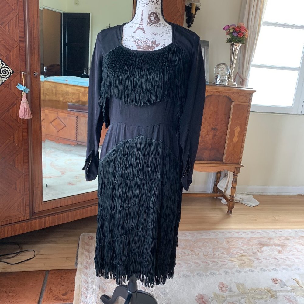 Vintage Black Fringed Flapper Dress